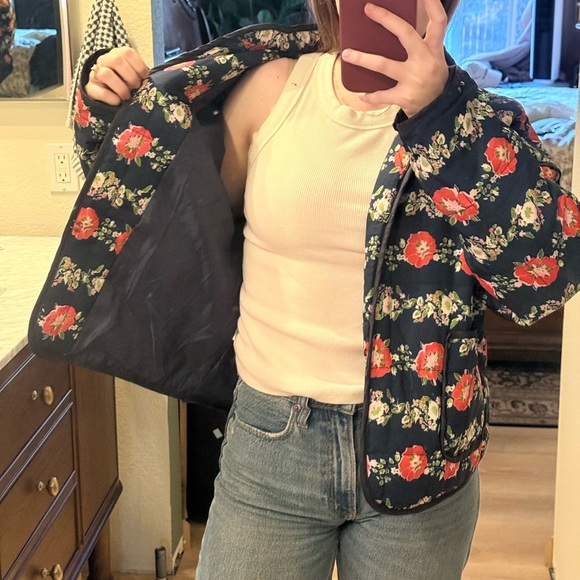 Floral Women's Jacket - Navy and Red - Picture 2 of 7